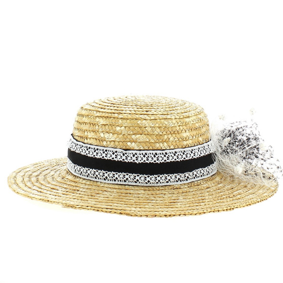 Chapeau Canotier Noir & Blanc Dentelle