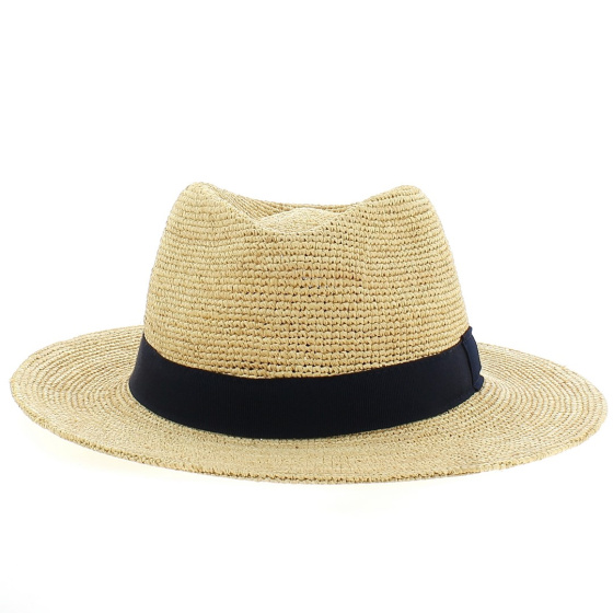 Black Riviera Fedora Hat in Natural Straw