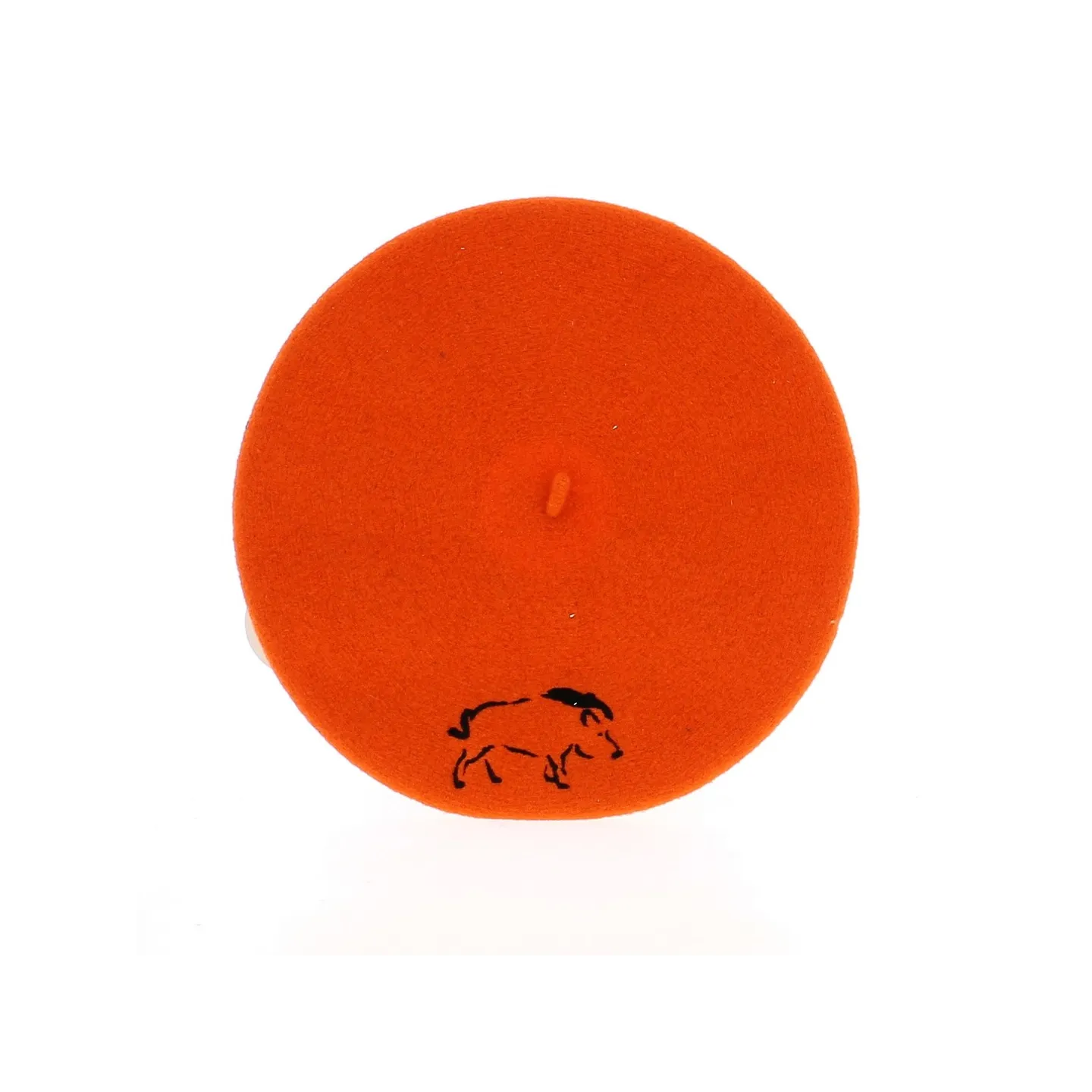 Orange Beret with Embroidered Wild Boar