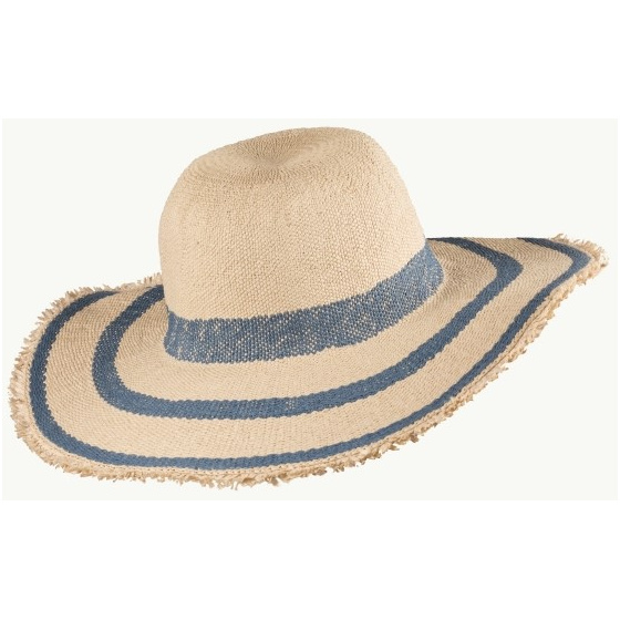 Matara Paper Straw Wide Brim Hat Navy Natural - Traclet