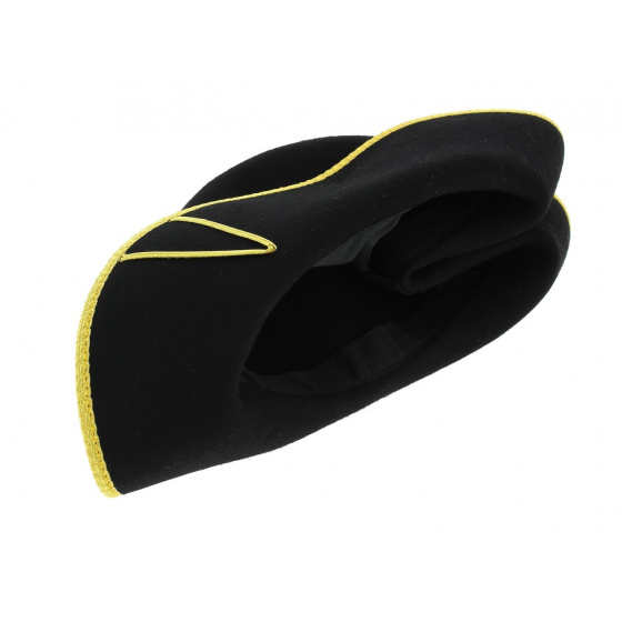Tricorne Pliable Feutre Laine noir - passementerie grise