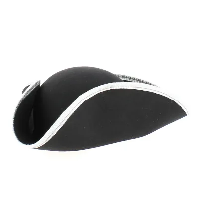 Tricorne Pliable Feutre Laine noir - passementerie grise