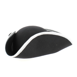 Black Wool Felt Foldable Tricorn - grey trimming