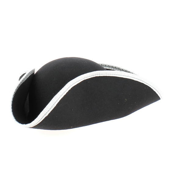 Tricorne Pliable Feutre Laine noir - passementerie grise