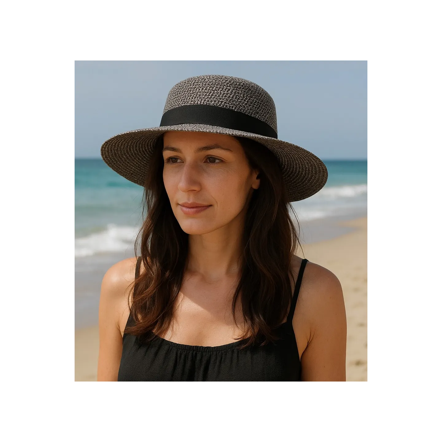 Black Paper Straw Stella Wide-Brimmed Hat - Traclet Reference: 22150| Traclet Hatmakers