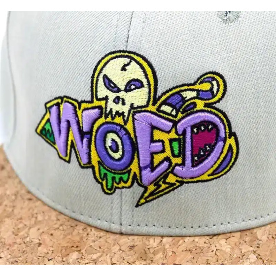 Grey Denim Pixel Kaiju Snapback Cap - Woed