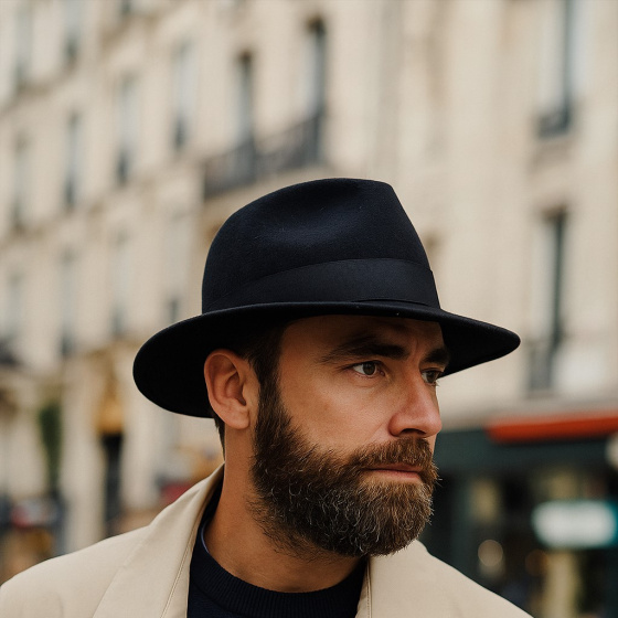 Black Waterproof Wool Felt Fedora Hat - Traclet