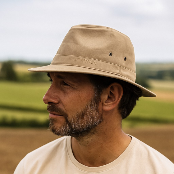 Organic Cotton Virginia Traveller Hat Dark Beige UPF 40+ - Stetson Organic Cotton Virginia Traveller Hat Dark Beige UPF 40+ - Stetson