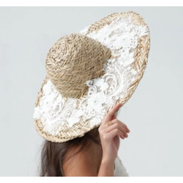 Olivia Summer Wide-Brim Hat with White Lace - Traclet