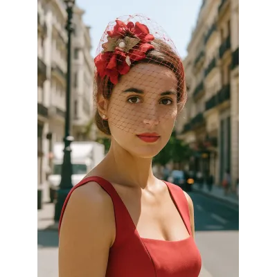 Evelyn Red Ceremony Headband - Traclet Reference: 21964| Chapellerie Traclet