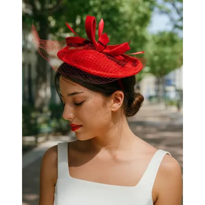 Red Velvet Ceremony Hat with veil Reference: 21445 | Traclet Hat Shop