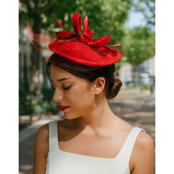 Red Velvet Ceremony Hat with veil