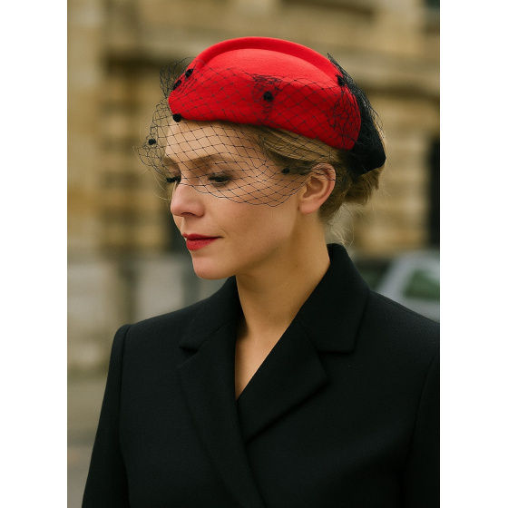 E.VERLE PARIS Red Hat with Veil - Traclet