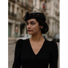 Chapeau de Cérémonie Satin Noir & Sequins - Traclet