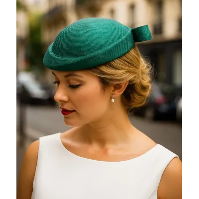 Chapeau de Cérémonie Paille Naturelle Vert & Strass - Traclet
