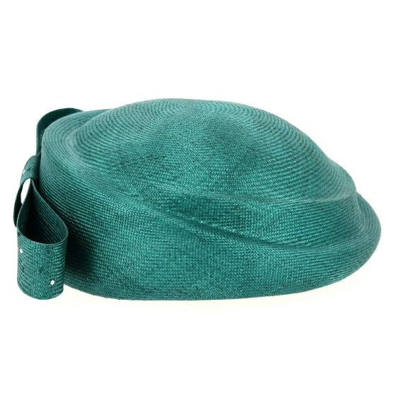 Natural Straw Ceremonial Hat in Green with Rhinestones - Traclet