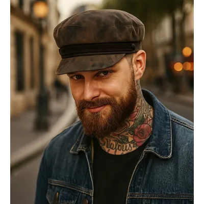Aged leather Captain's cap - Apparel Reference: 11322 | Chapellerie Traclet