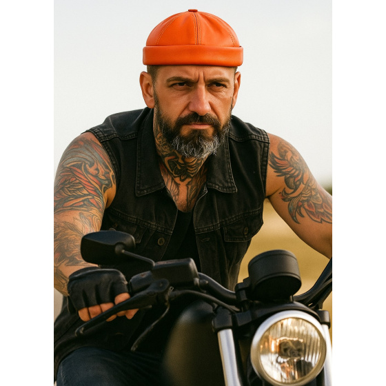 Coral Leather Biker Beanie - Bullet style Seven Jocker