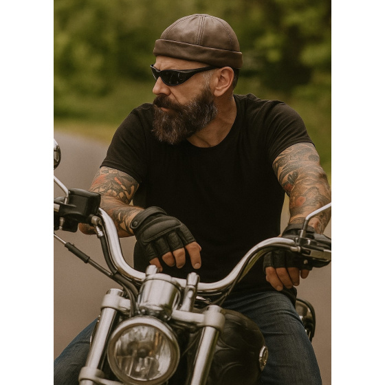 Bonnet Biker Cuir Marron - Bullet style Seven Jocker