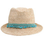 Chapeau Trilby Paille Raffia Naturel & Turquoise - House Of Ord