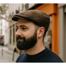 Brown Waxed Cotton Flat Cap - Traclet Reference: 18039 | Traclet Hat Shop