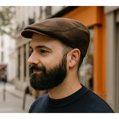 Brown Waxed Cotton Flat Cap - Traclet Reference: 18039 | Traclet Hat Shop