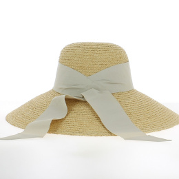 Capeline Michèle large ruban beige 100% paille