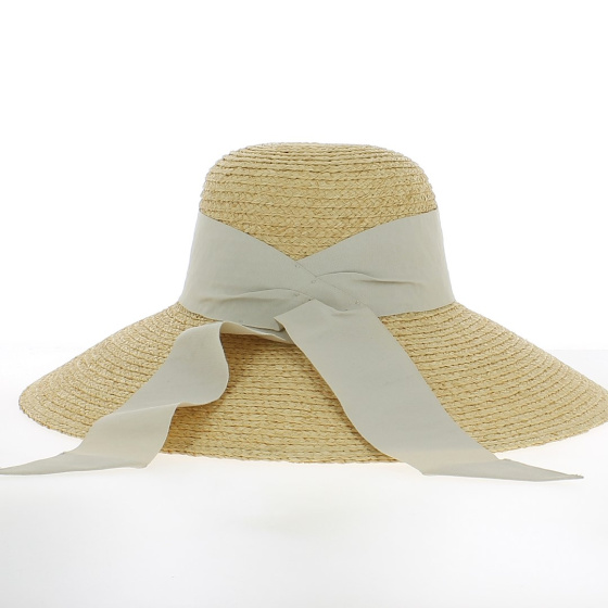 Capeline Michèle large ruban beige 100% paille