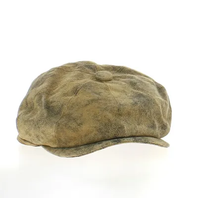 8-panel vintage leather cap Reference: ID0686 | Chapellerie Traclet