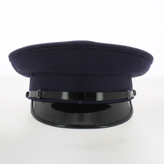 Navy Chauffeur Cap with Shiny Black Visor - Traclet Navy Chauffeur Cap with Shiny Black Visor - Traclet