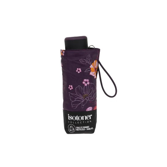 Mini Ultra Slim Umbrella Eggplant Flower - Isotoner