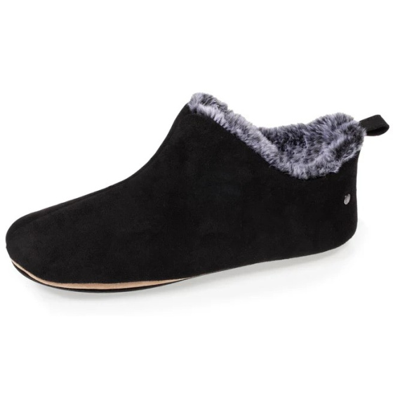 Chaussons Bottillons Bas Fausse Fourrure Noir- Isotoner