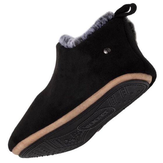 Low Bootie Slippers with Faux Fur Black - Isotoner