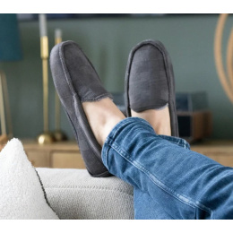 Men's Grey Moccasin Slipper - Isotoner