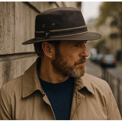Chapeau Sintra Coton Huilé Imperméable Marron - Flechet
