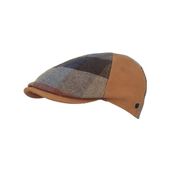 Flat Cap Bolzane Leather & Wool Patchwork Cognac - Fléchet
