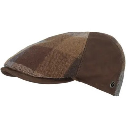 Bolzane Flat Cap Brown Leather & Wool Patchwork - Fléchet