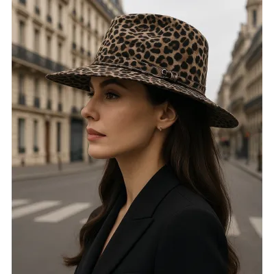 Chapeau Fedora Teramo Léopard Laine - Fléchet