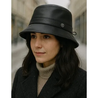 Rain Hat - Black Leather Modica Bell - Flechet Reference: 22459 | Traclet Hat Shop