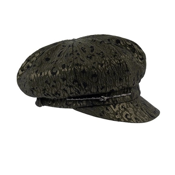 Newsboy Cap Glitter Leopard Khaki - Traclet