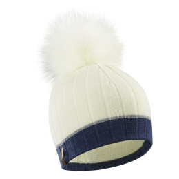 Bonnet Pompon Fourrure Céleste Crème & Bleu - LeDrapo