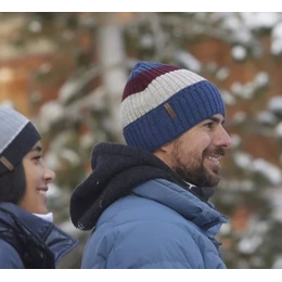 Recycled Edgar Cuff Beanie Blue-Grey-Burgundy - Le Drapo