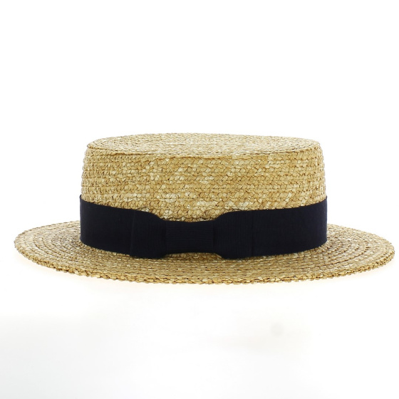 Natural Straw Boater Hat Black Ribbon - Stetson