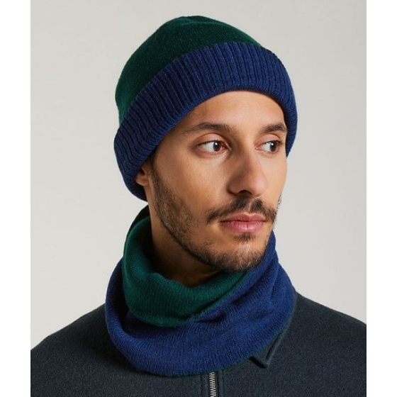 Mendia Two-Tone Wool Beanie Green & Blue - Laulhère
