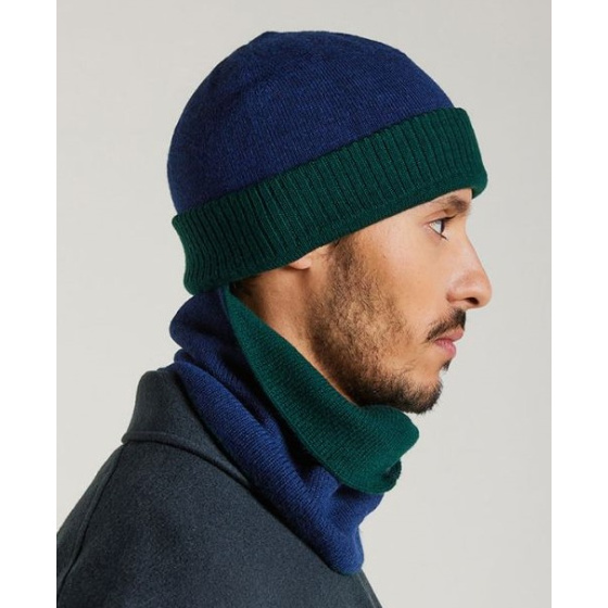 Mendia Two-Tone Wool Beanie Green & Blue - Laulhère