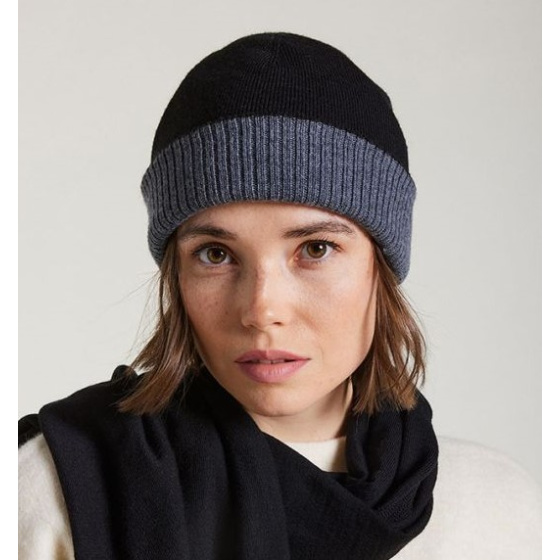 Mendia Two-Tone Wool Beanie Black & Dark Gray - Laulhère