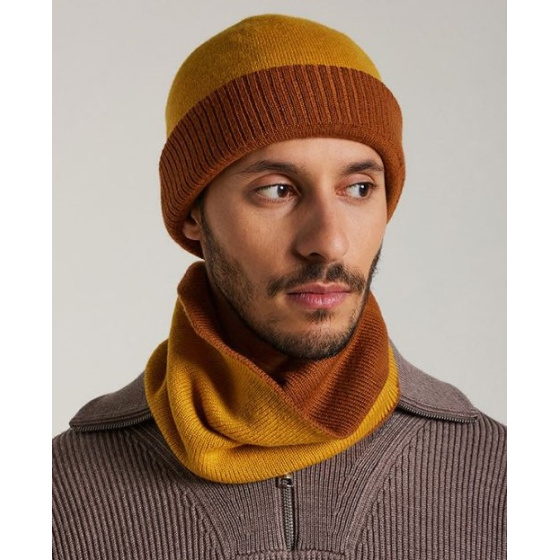 Mendia Two-Tone Wool Beanie Cognac & Curry - Laulhère