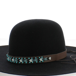 Garniture à Chapeau amovible perle noir/blanc/bleu sur base marron - Traclet
