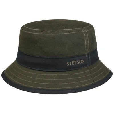 Dudley Waxed Cotton Brown & Navy Bucket Hat - Stetson Reference: 22631| Chapellerie Traclet