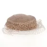 Taupe ceremonial tambourine with its veil and rose - Chapellerie Traclet - France Reference: 22662 | Chapellerie Traclet
